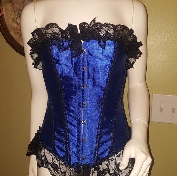 Unknown Intimates & Sleepwear Royal Blue Black Lace Bustier Corset